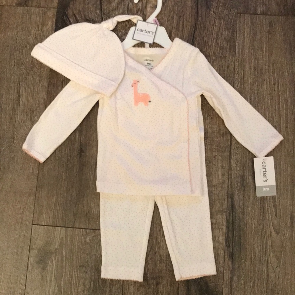 Three-piece Carter’s outfit w/pink giraffe Sz 9mo
